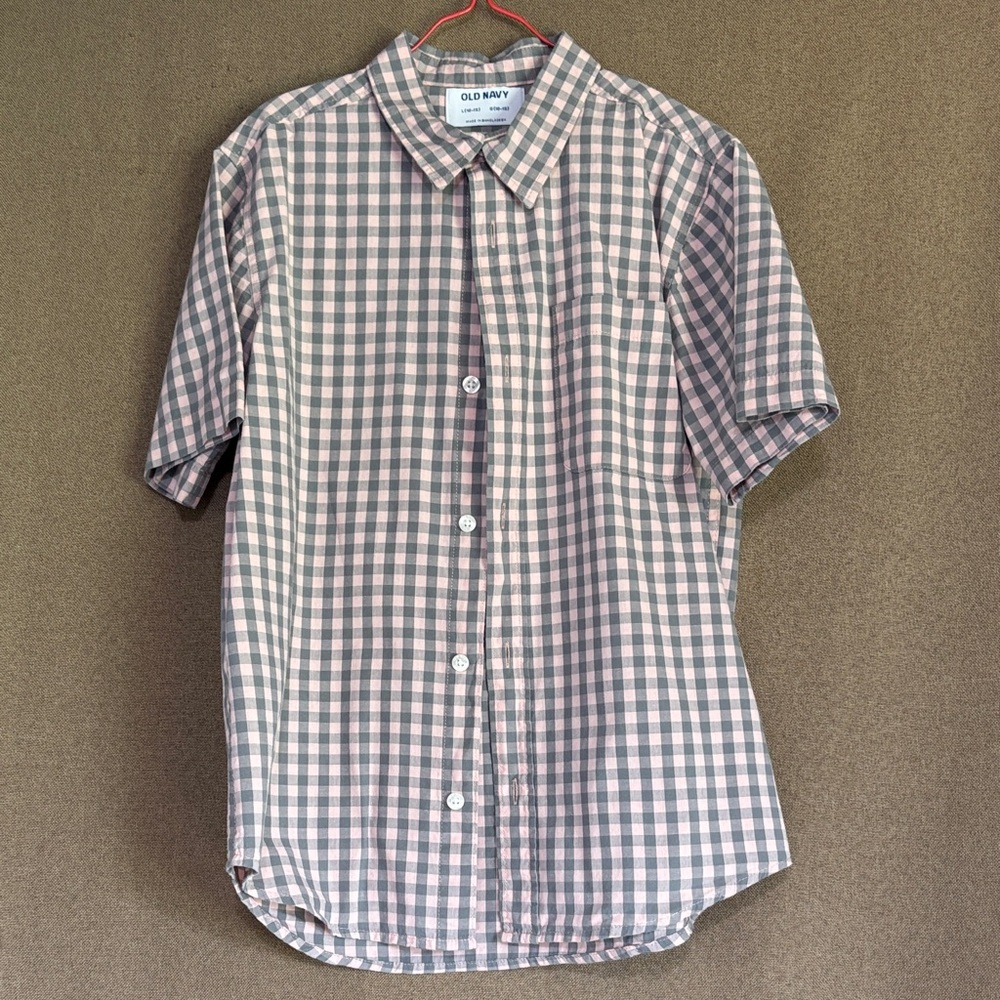 Old Navy Kids Pink and Gray Plaid Button-Down Shirt Size 10